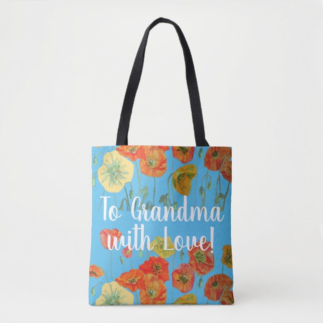 Naranja Poppies Florales Abuela Bolsa de Amor (Anverso)