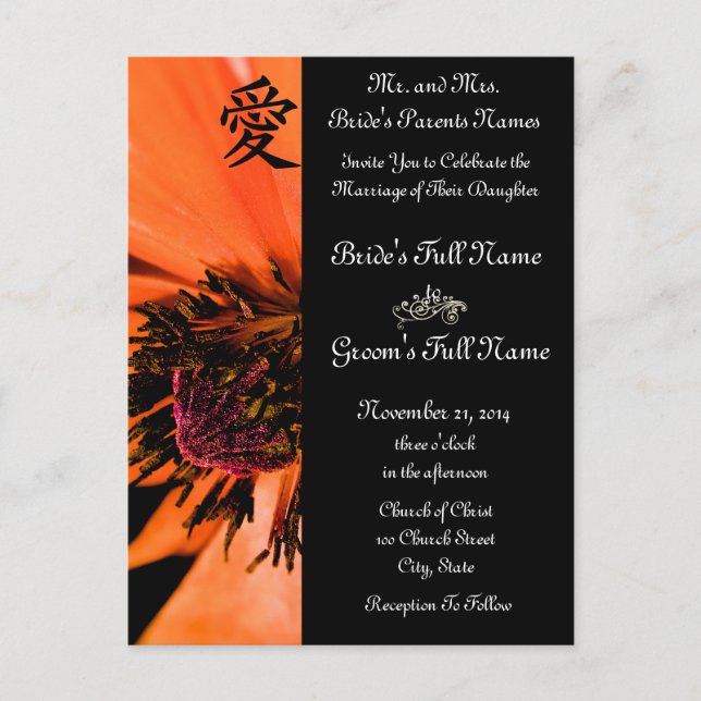 Naranja Poppies Invitaciones de matrimonio y favor (Anverso)