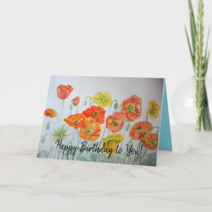 Naranja Poppies Watercolor Tarjeta de cumpleaños f