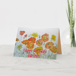 Naranja Poppies Watercolor Tarjeta de cumpleaños f