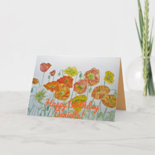 Naranja Poppies Watercolor Tarjeta de cumpleaños f