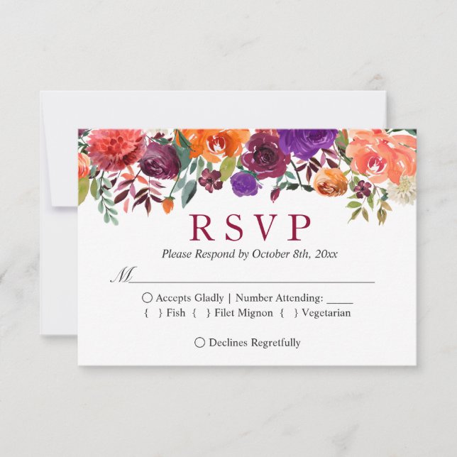 Naranja púrpura Boda floral Borgoña RSVP (Anverso)