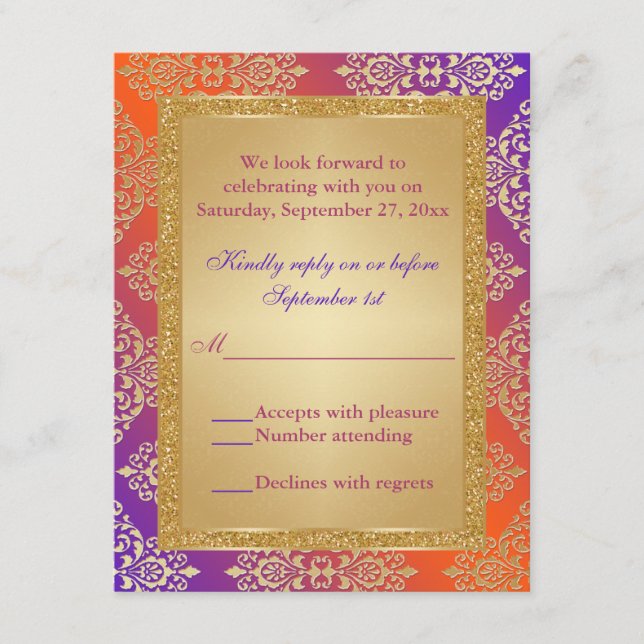 Naranja Purpura Brillo Dorado FALSO, Tarjeta de Re (Anverso)