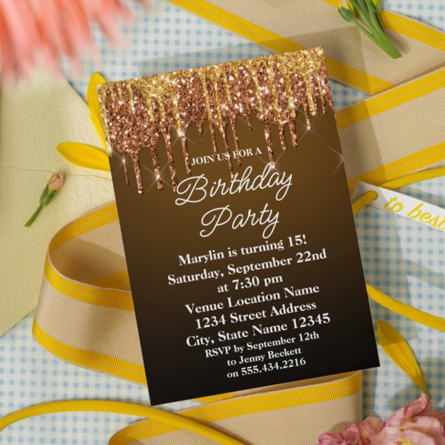 NARANJA PURPURINA DRIP ELEGANTE INVITACIÓN DE CUMP (Subido por el creador)