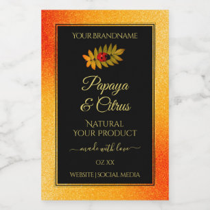 Naranja Purpurina Etiquetas de producto negras con