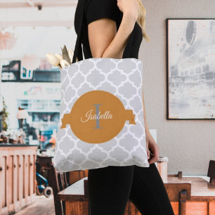 Naranja Quatrefoil Personalizado Bolsa de Tote