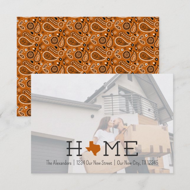 Naranja quemado HOGAR Texas Moving Invitación (Anverso / Reverso)