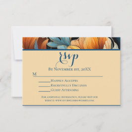 Naranja quemado moderno y boda floral azul RSVP