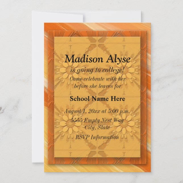 Naranja Resumen Invitación de "Fuera a la universi (Anverso)