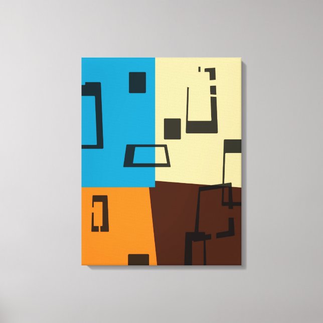 Naranja retro, azul, marrón, arte abstracto crema (Anverso)