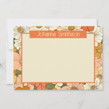 Naranja retro Floral 5x7 Tarjeta de texto horizont