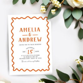 Naranja retro negrita invitación a matrimonio simp