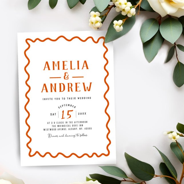 Naranja retro negrita invitación a matrimonio simp (Subido por el creador)