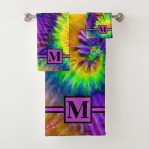 Naranja Retro Tie Dye Morado Verde Divertido Monog