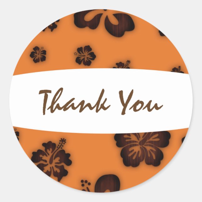 Naranja Retro y Madera Pegatina de flores de Hibis (Anverso)