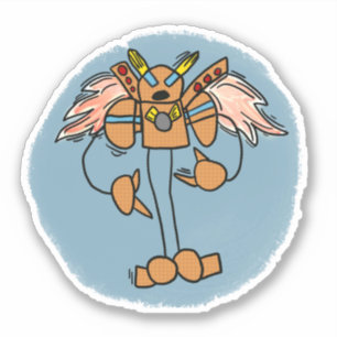 Naranja Robot Comic Style Pegatina
