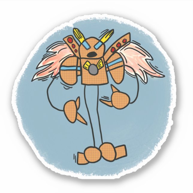 Naranja Robot Comic Style Pegatina (Anverso)