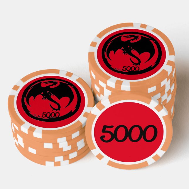 Naranja rojo Black Dragon 5000 chip de póquer a ra (Pila)