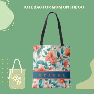 Naranja Rojo Floral y hojas verdes para la bolsa