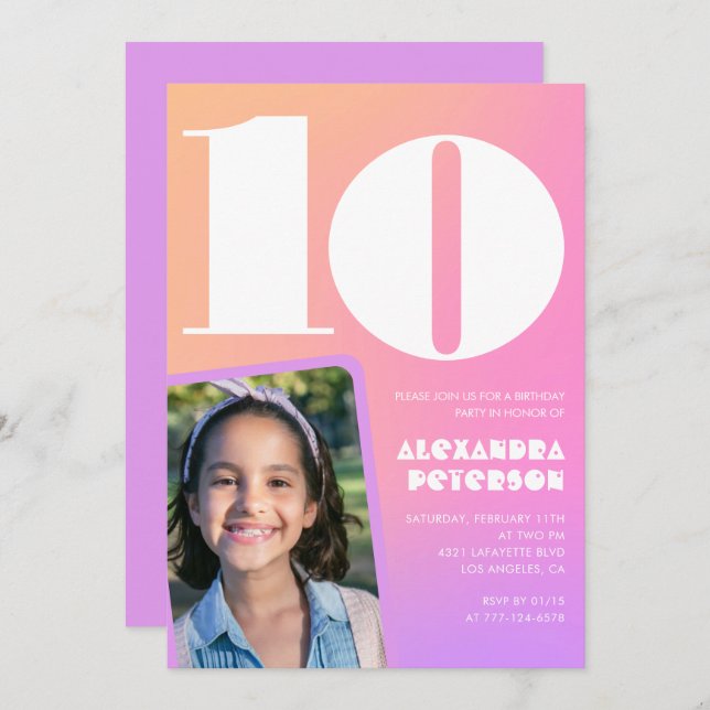 Naranja Rosa 10 invitaciones de cumpleaños Retro (Anverso / Reverso)