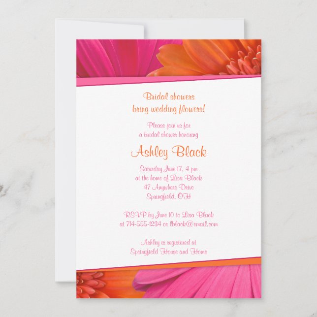 Naranja rosa Daisy Boda Invitación a ducha de novi (Anverso)