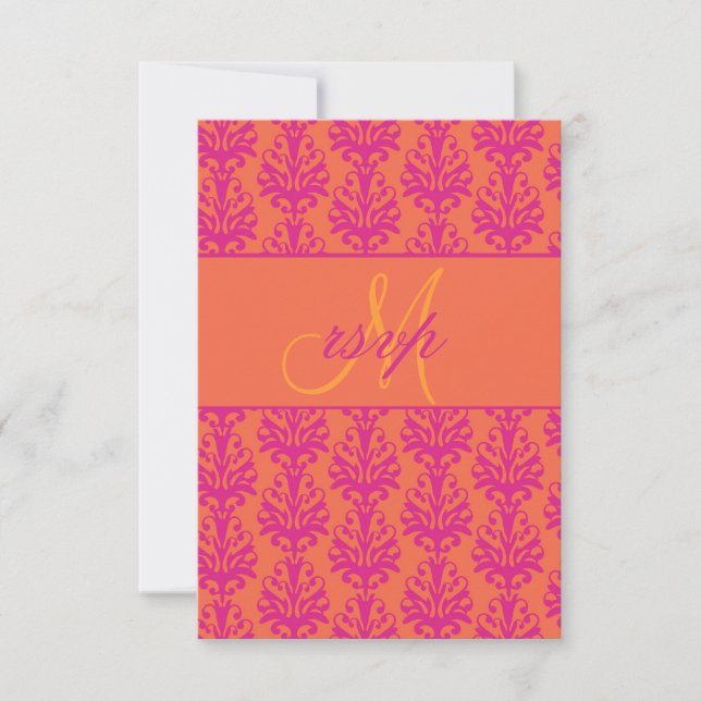Naranja rosa Damask Wedding RSVP para invitaciones (Anverso)