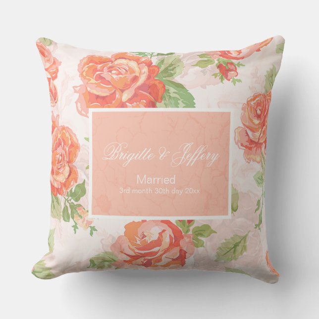 Naranja rosa floral almohada de lanzamiento de flo (Anverso)