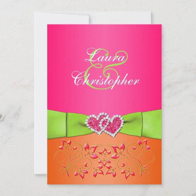 Naranja Rosa Lime Floral Se Unió A La Invitación D (Anverso)