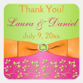 Naranja Rosa Lime Floral Wedding Pegatina 2