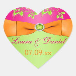 Naranja rosa Lime Floral Wedding Pegatina a favor 