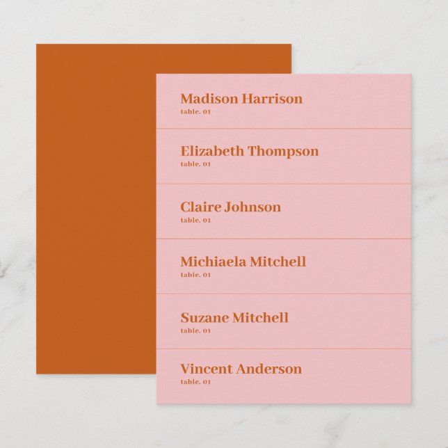 Naranja rosa Retro 70 Tarjeta de plaza Boda DIY (Anverso / Reverso)