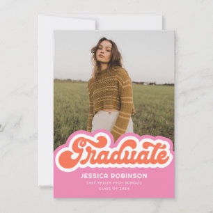 Naranja Rosa Retro Graduado Invitación de fotograf