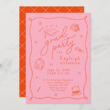 Naranja Rosa Retro Invitación a Grad Party