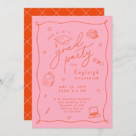 Naranja Rosa Retro Invitación a Grad Party