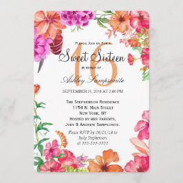 Naranja Rosa Watercolor Garden Sweet 16 Invitacion