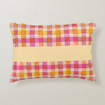Naranja rosa y almohada de acento de gingham crema