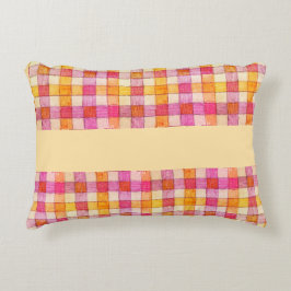 Naranja rosa y almohada de acento de gingham crema