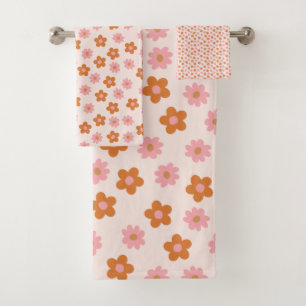Naranja rosa y quemado de flores pop de moho retro