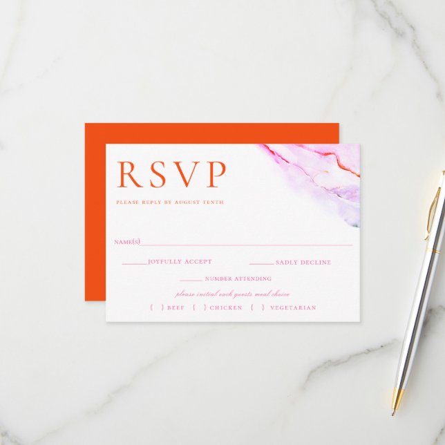 Naranja rosado Boda acuarela RSVP Comida Elección (Anverso/Reverso In Situ)