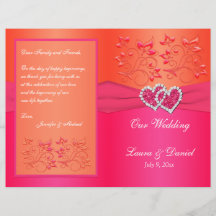 Naranja rosado Floral, programa de casamiento card