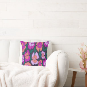 Naranja rosado y Cojín decorativo floral negro