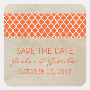 Naranja Rustic Quatrefoil Save the Date Pegatinas