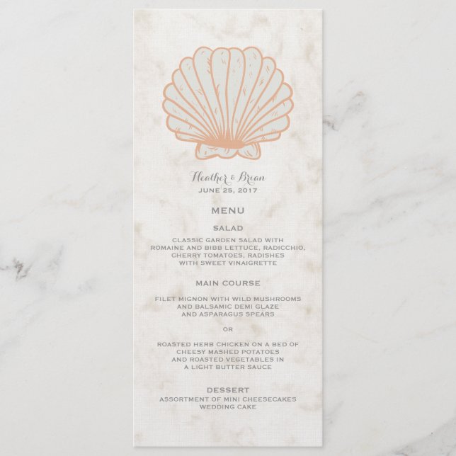 Naranja Rustic Seashell Boda Menú (Anverso)