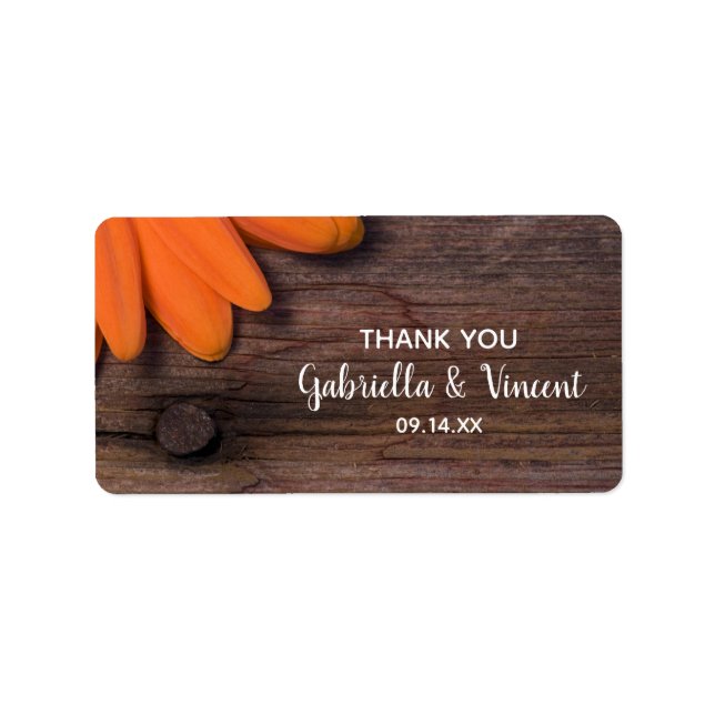 Naranja Rústico Daisy Boda Gracias Etiqueta De Fav (Frente)
