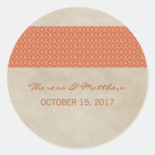Naranja Rústico Damask Wedding Pegatinas