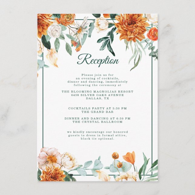 Naranja Rústico Floral Quemado en la recepción de  (Anverso)