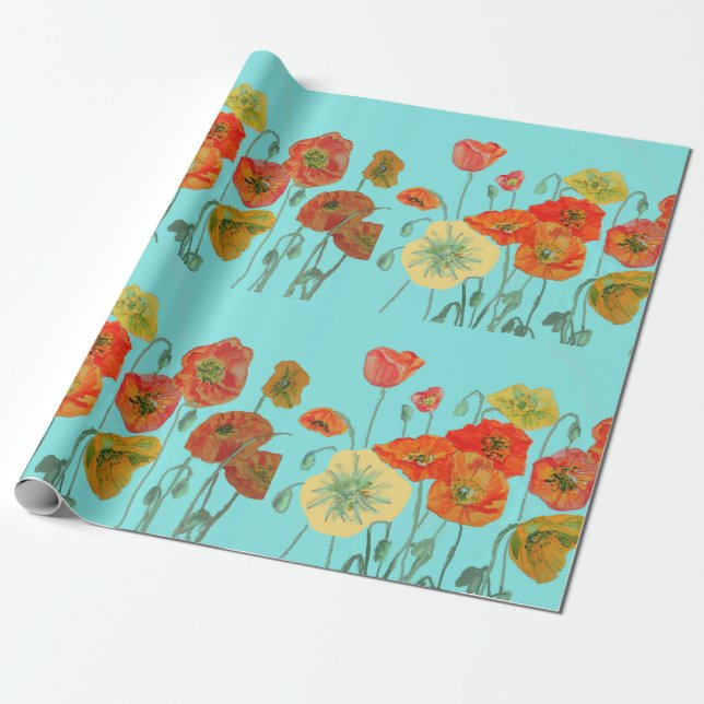 Naranja Shabby Poppy Acuarela de papel Aqua (Desenrollado)