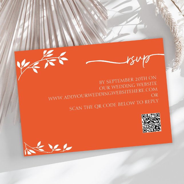 Naranja simple Código QR Menú Boda Tarjeta de gabi (Simple Orange QR Code Menu Wedding Enclosure Card)