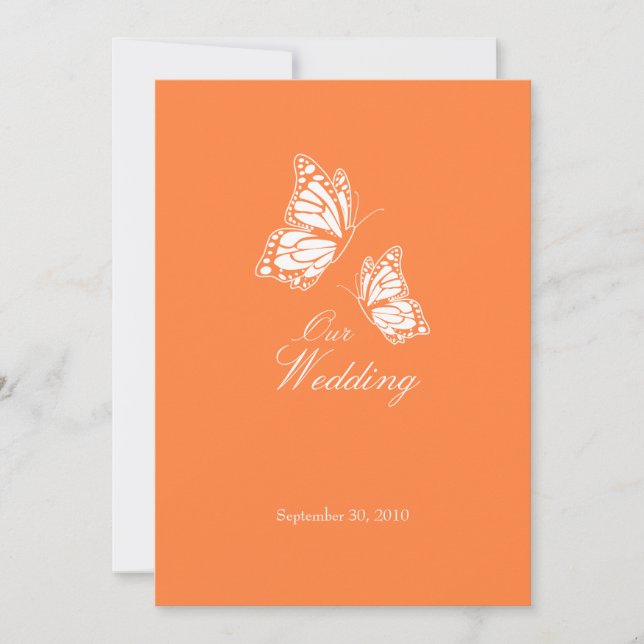 Naranja simple mariposas Invitación Boda 2 (Anverso)
