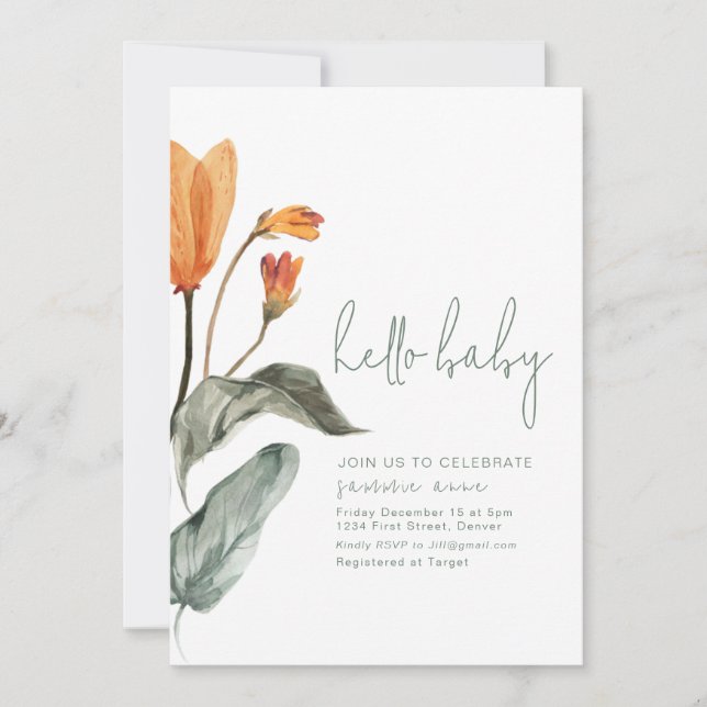 Naranja simple y elegante Invitación a Baby Shower (Anverso)